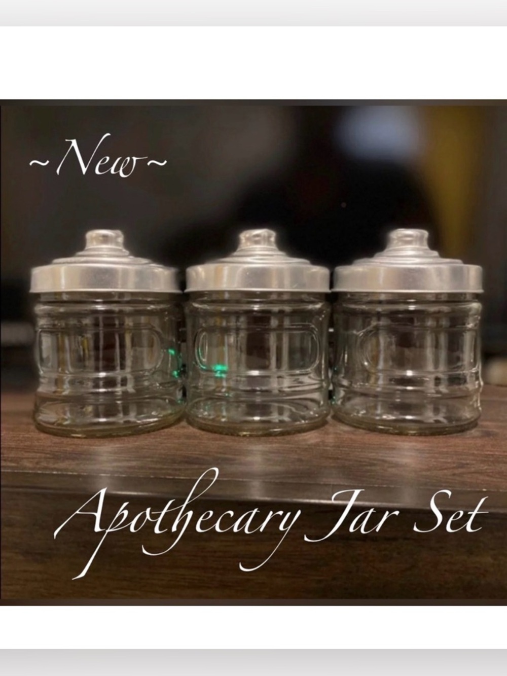 Rustic Farmhouse Apothecary Glass Jar W/Metal Lids 3pcs Set ~New~